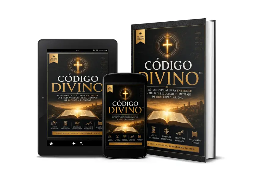 Código Divino en libro, tablet y celular